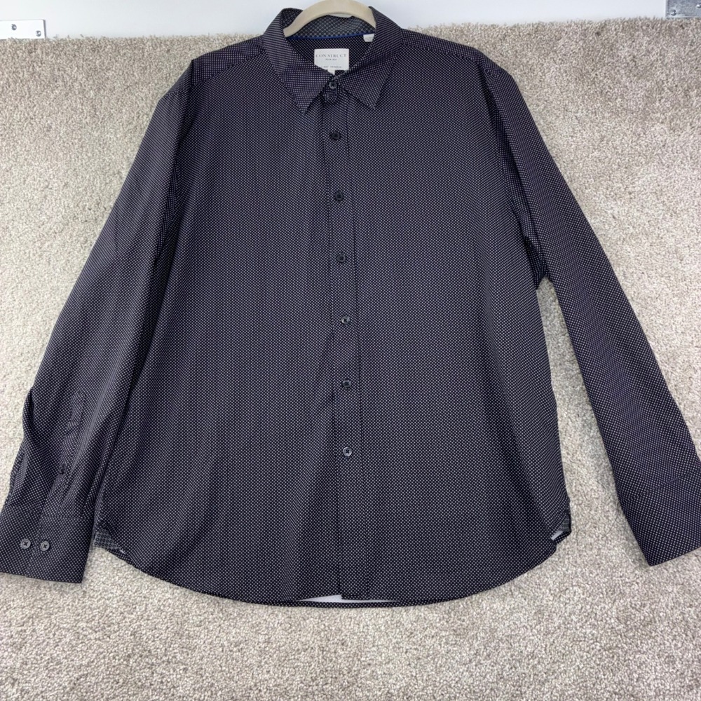 CON.STRUCT Mens XL Black Microdot Button Down Shirt Slim Fit 4-Way Stretch Sleek